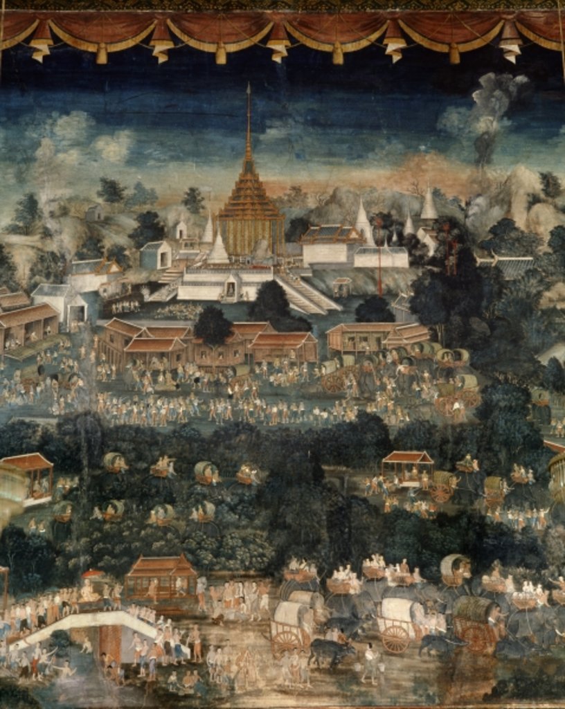 Detail of Pilgrimage to the temple of the Buddha Footprint at Saraburi by Inkhong Krua