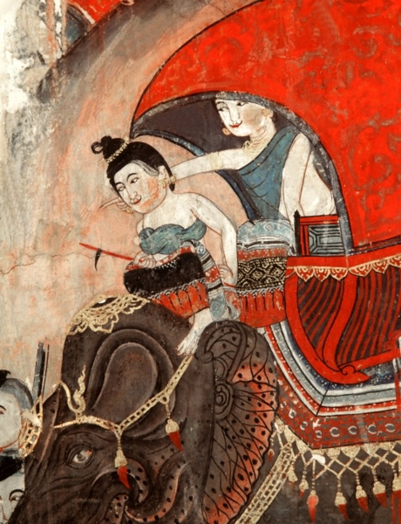 Detail of A Princess and attendant riding an elephant by Thai School