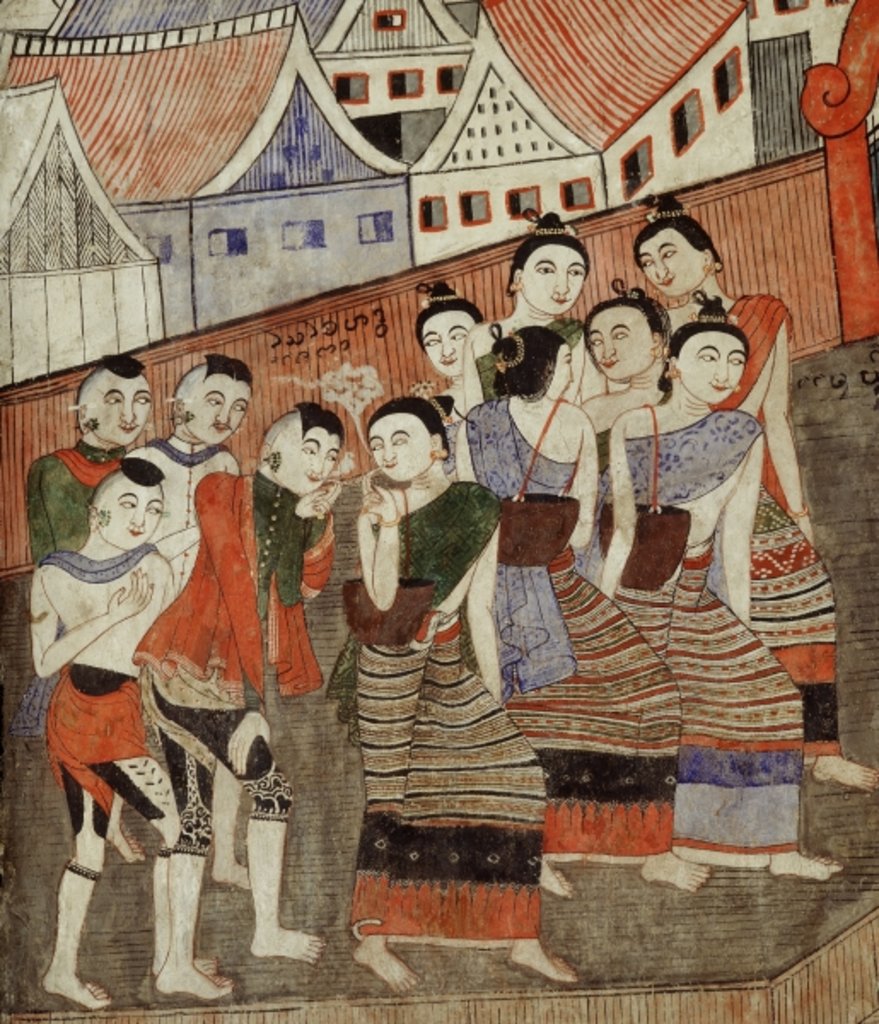 Detail of Lovers smoking by Thai School