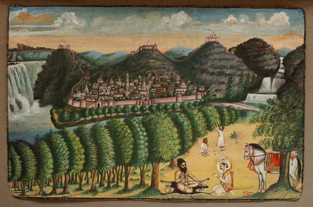 Detail of Prince visiting a hermit by School Indian