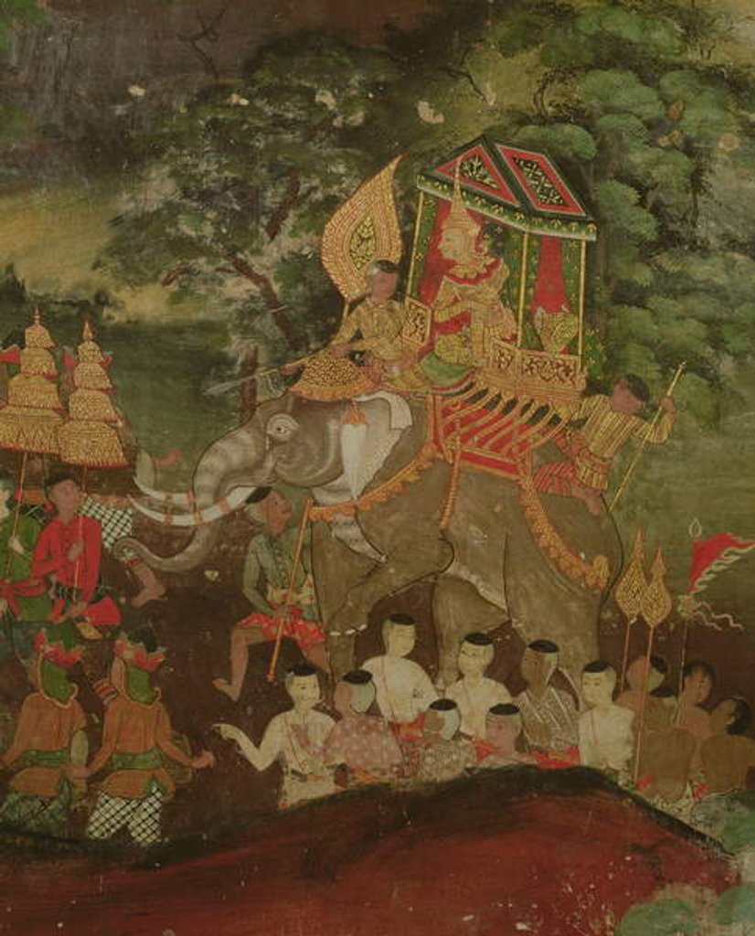 Detail of King Sanjaya on an elephant, Wat Suwannaram, Dhonburi, 1831 by Thai School