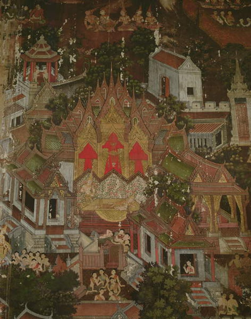 Detail of Birth of a Prince, Wat Suthat, Bangkok by Thai School