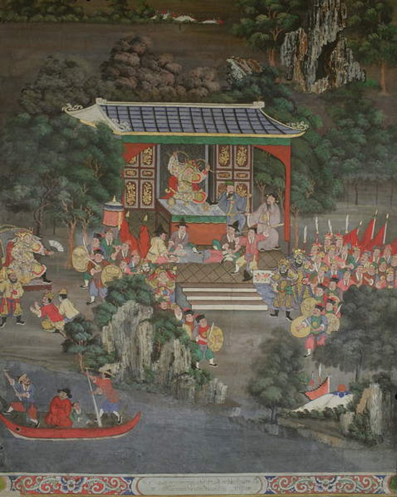 Detail of Scene with Chinese influence, Sala Geng, Wat Bowonniwet Vihara, Bangkok by Thai School
