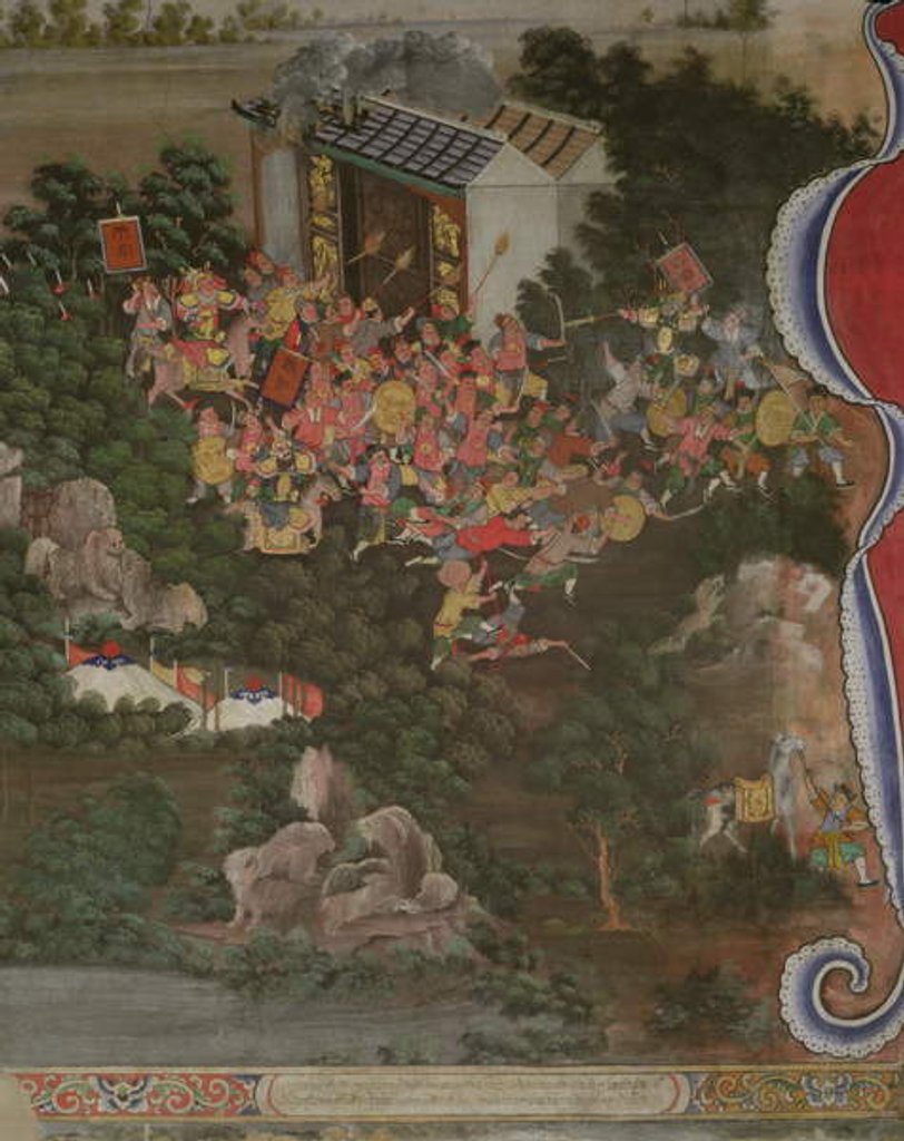 Detail of Scene with Chinese influence, Sala Geng, Wat Bowonniwet Vihara, Bangkok by Thai School