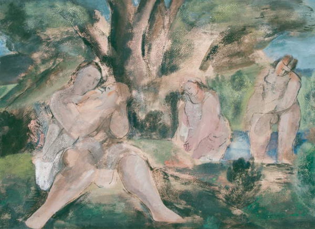 Detail of Three women and child bathing under a tree by Bernard Meninsky