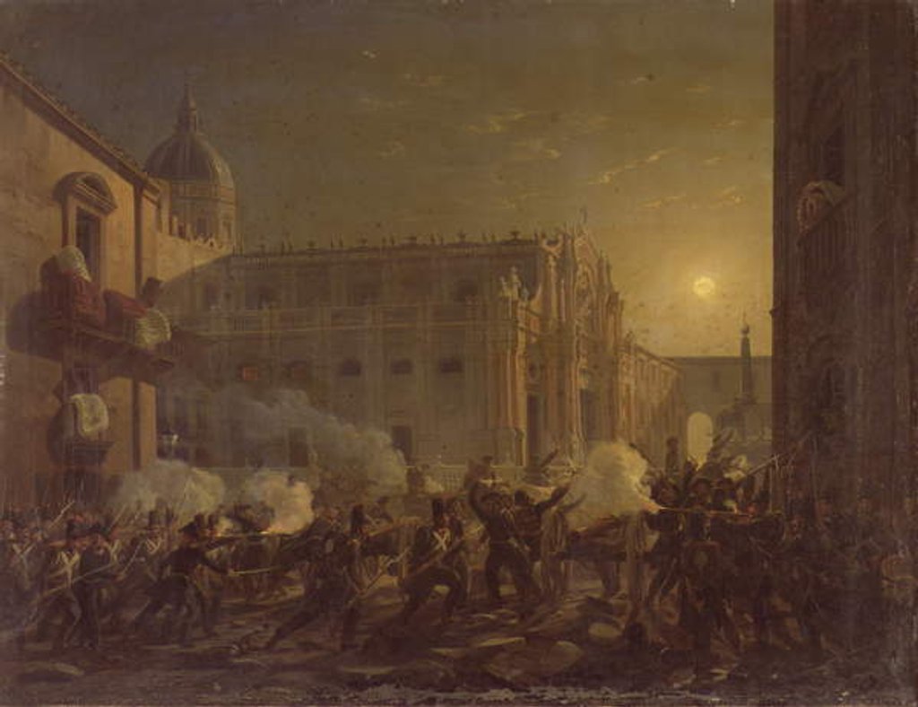 Detail of The Burning of Catania after the Town's Conquest by the Bern Regiment in 1849, 1849 by Carl Wilhelm Goetzloff