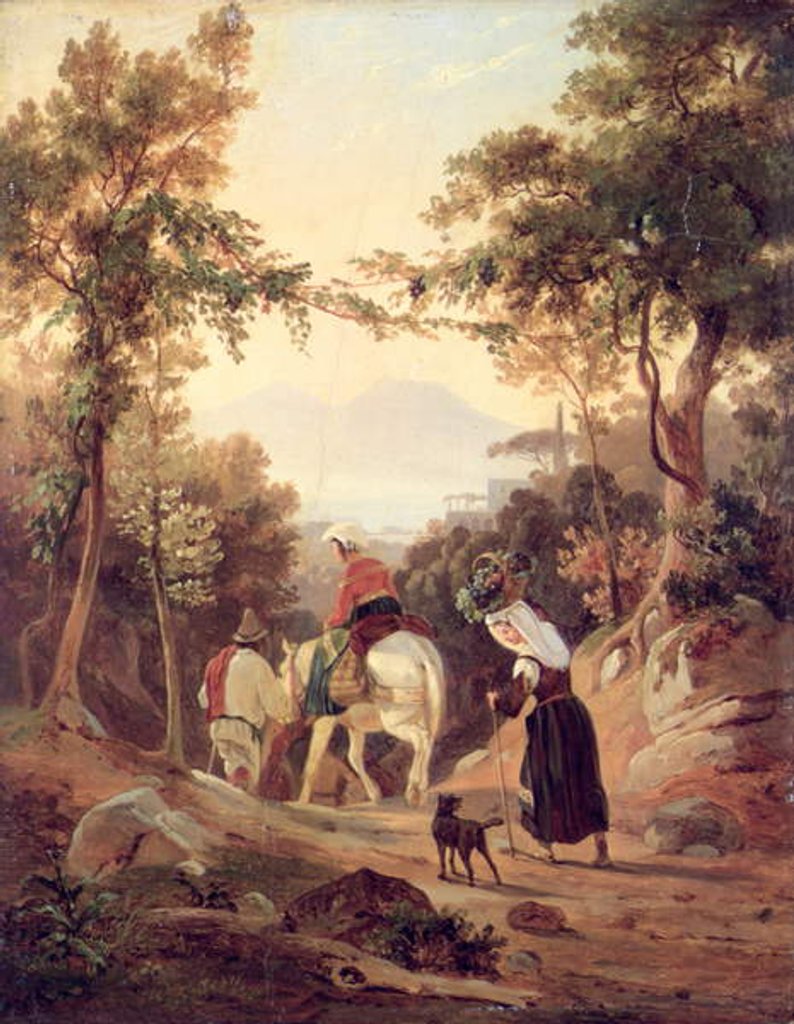 Detail of Italian Landscape with Peasants, c.1845 by Carl Wilhelm Goetzloff
