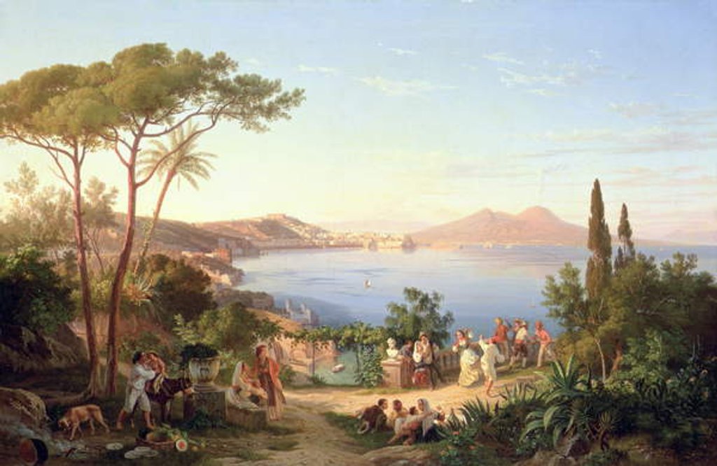 Detail of Bay of Naples with Dancing Italians, c.1850 by Carl Wilhelm Goetzloff