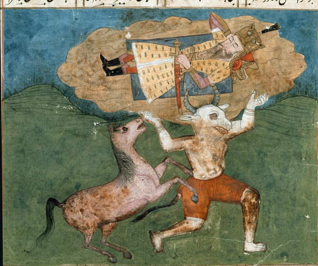 Detail of The white demon Akvan carries Rostam, son of Zal by School Persian