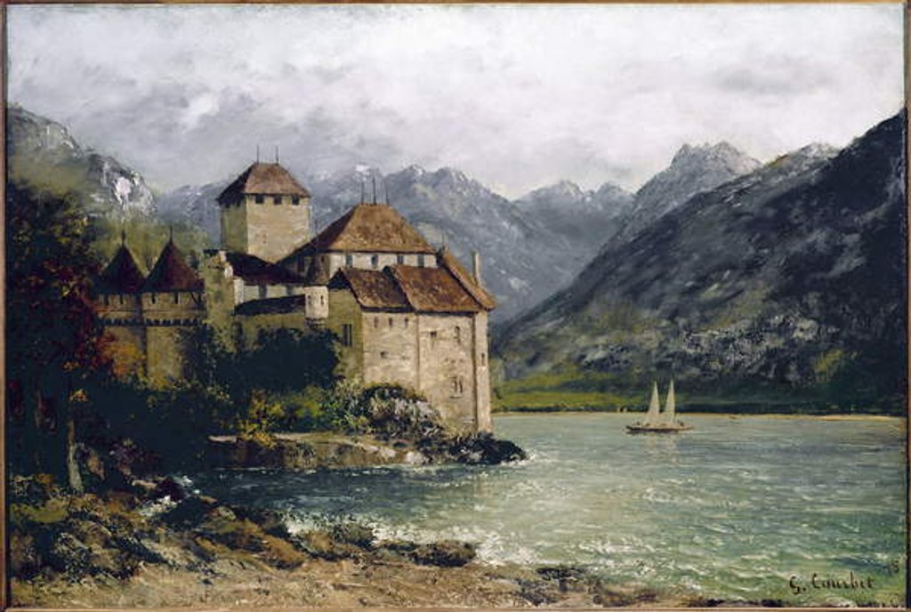 Detail of View of the Chillon Castle on the lake Geneva by Gustave Courbet