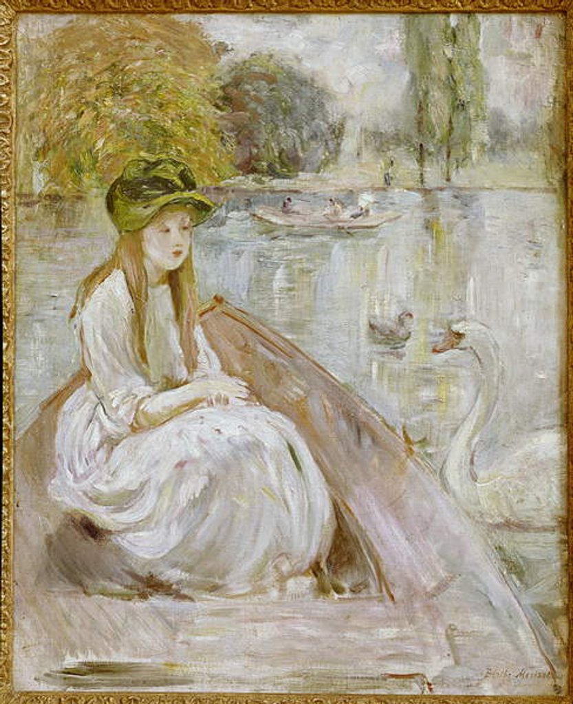 Detail of Jeanne Fourmanoir Aside the Lake. by Berthe Morisot
