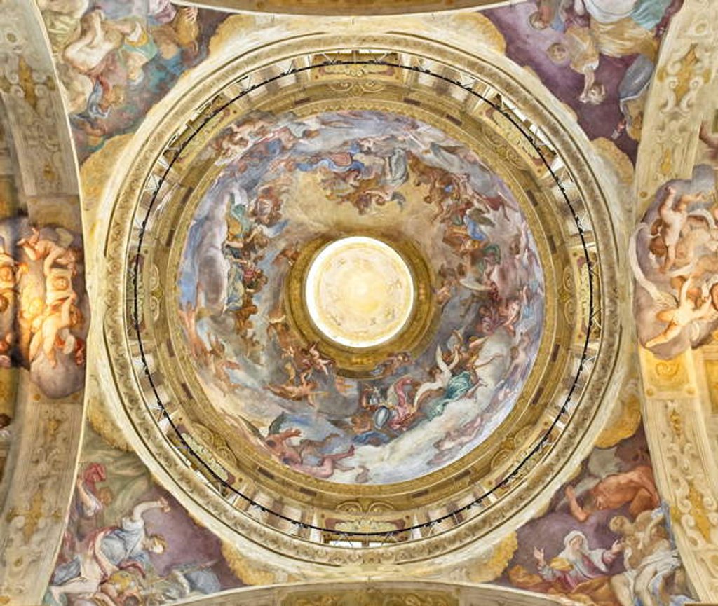 Detail of The dome with the representation of the Coronation of the Virgin, detail, last twenty-seventeenth century by Domenico the Elder Piola
