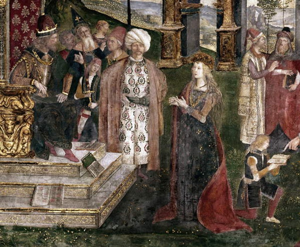 Detail of Detail of the dispute of St. Catherine of Alexandria with the philosopher, in front of the Roman Emperor Maxentius by Bernardino di Betto Pinturicchio