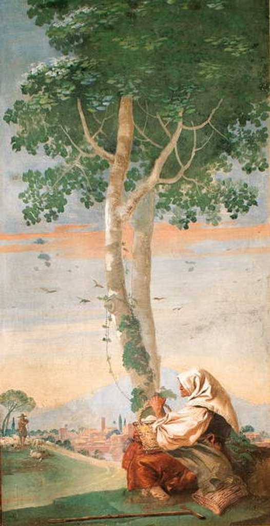 Detail of The Elderly Peasant Woman Seated Beneath a Tree with a Basket of Eggs by Giandomenico Tiepolo