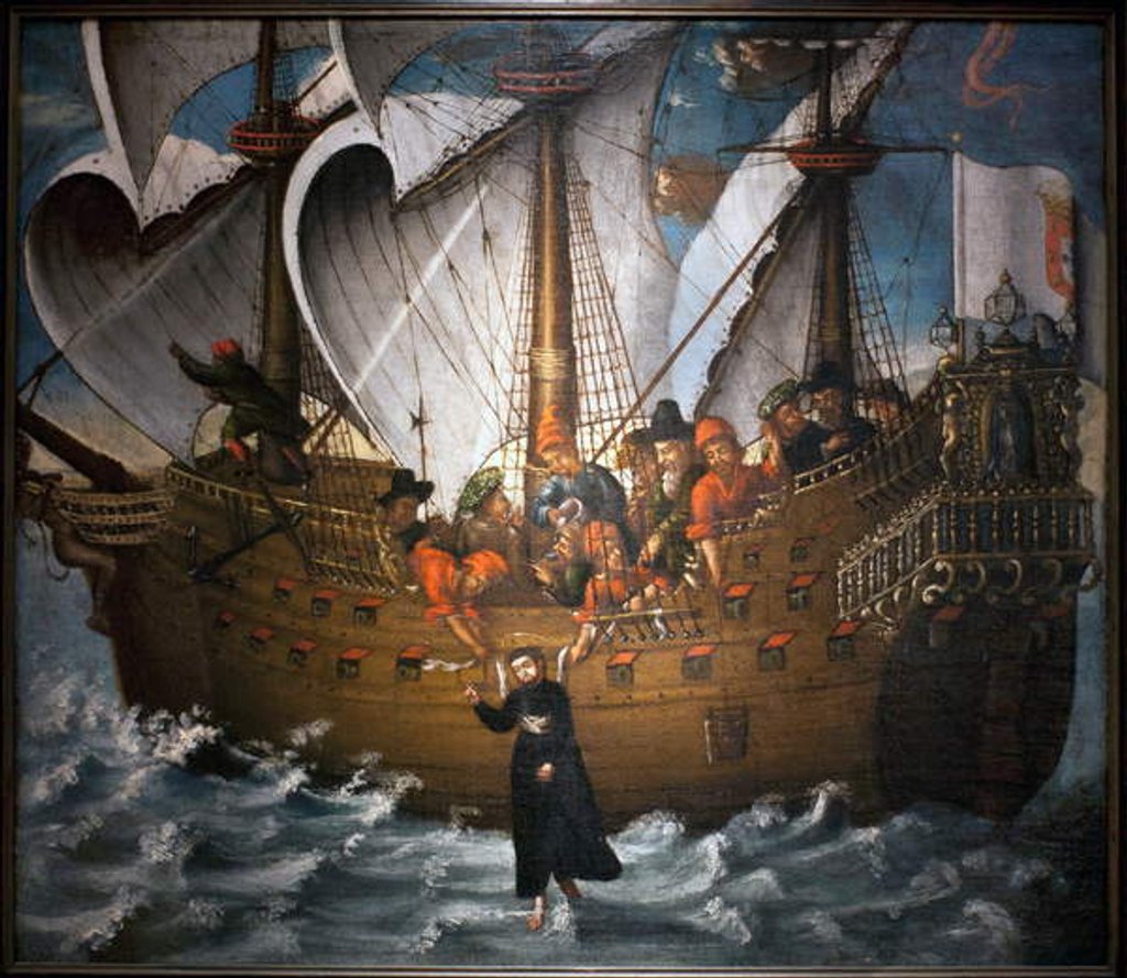 Detail of St. Francis Xavier walking on water by Spanish School