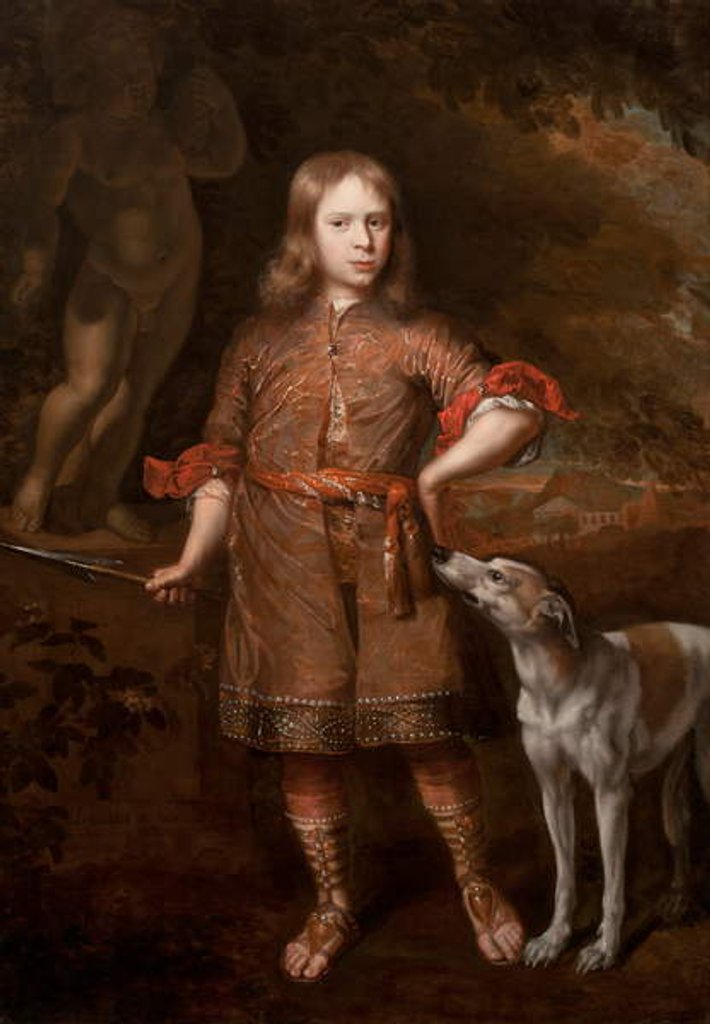 Detail of Portrait of a Boy as a Hunter Holding a Boar Spear with a Greyhound, mid-1670s by Jacques Vaillant
