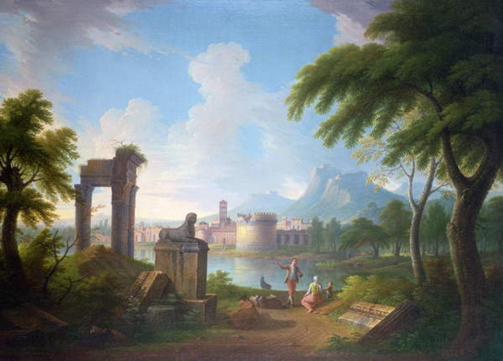 Detail of Mountainous River Landscape with the Tomb of Cecilia Metella and the Campanile of Campovaccino, 1752 by Gabrielle Ricciardelli