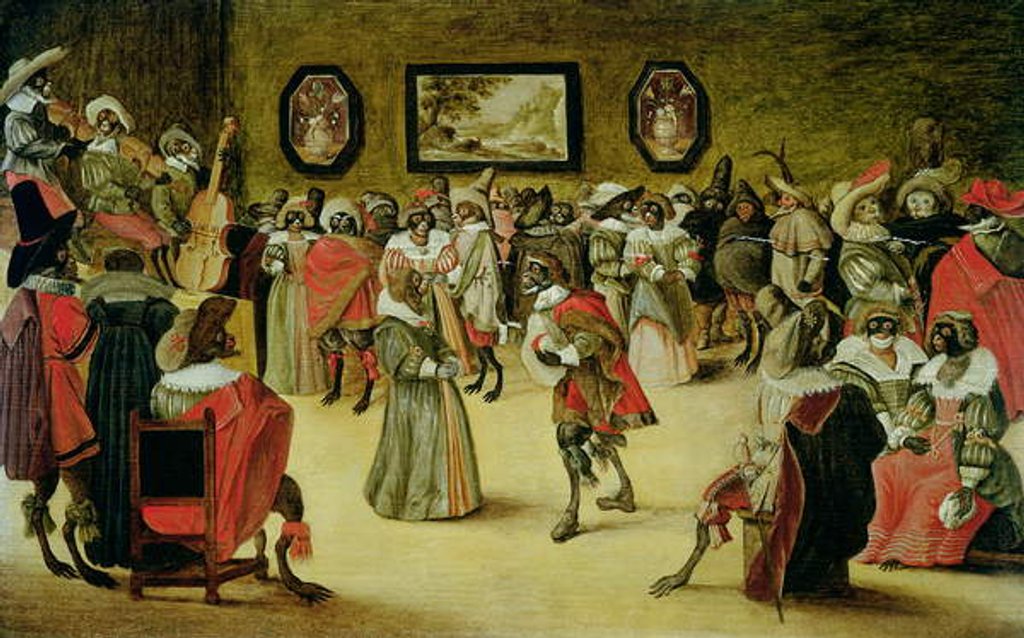 Detail of Monkeys and Cats at a Masked Ball, 1632 by Flemish School