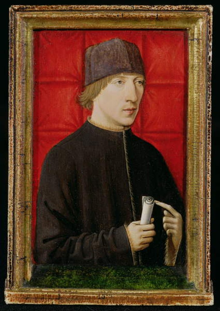 Detail of Portrait of a Man Holding a Scroll, c.1480-1510 by School French