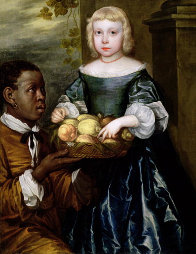 Detail of A Young Girl Being Offered a Basket of Fruit by a Servant, c.1650 by English School
