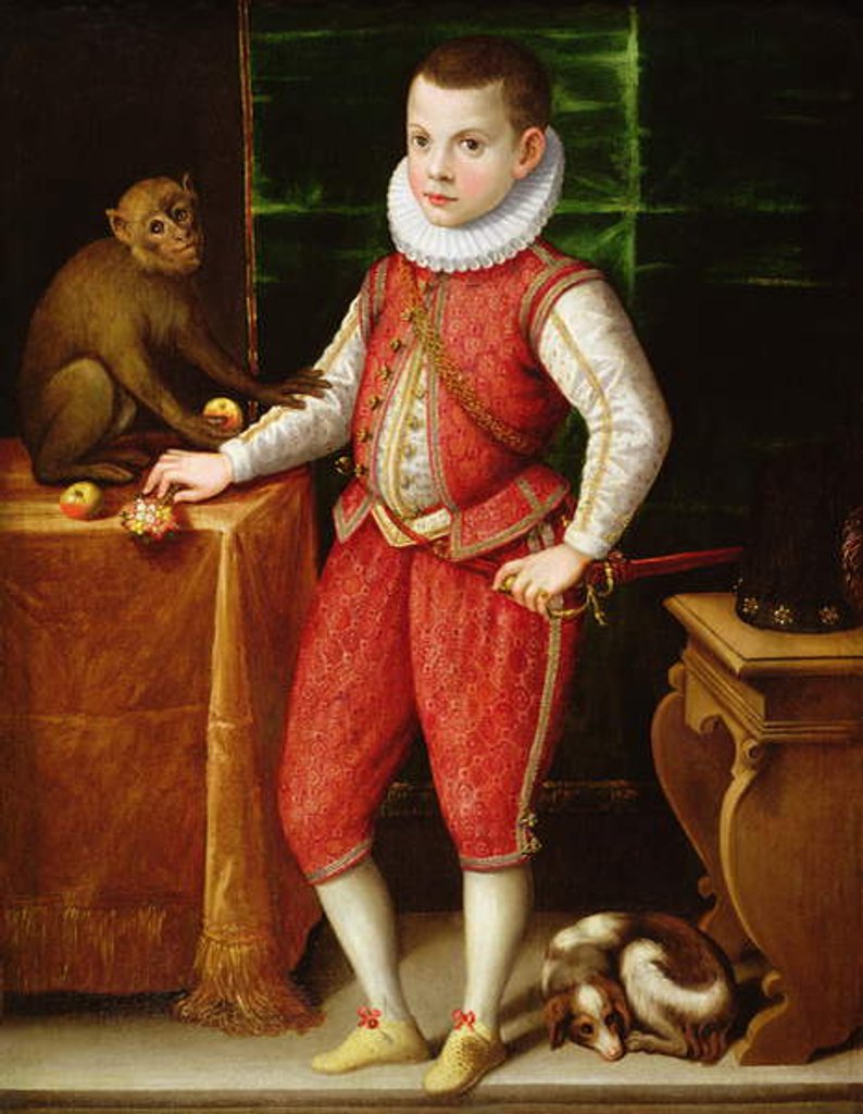 Detail of Portrait of a Young Nobleman with a Monkey and a Dog, c.1615 by Flemish School