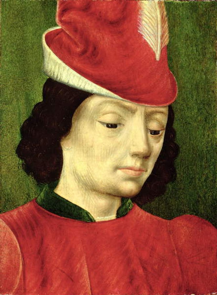 Detail of Portrait of a Young Man by (fl.c.1483-c.1529) (after) Master of Moulins