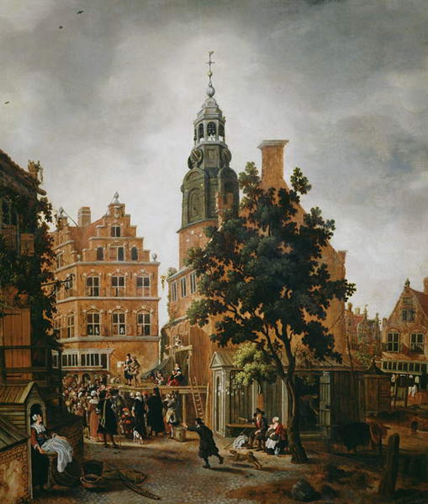 Detail of The Munt Tower with a Quack Praising his Merchandise, Amsterdam by Sybrandt van Beest