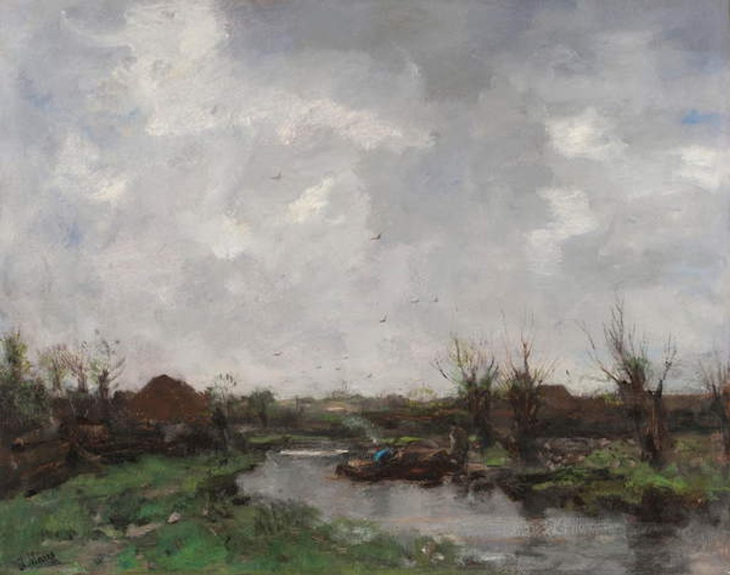 Detail of A River Landscape with Farm Houses, late 1870s by Jacob Henricus or Hendricus Maris