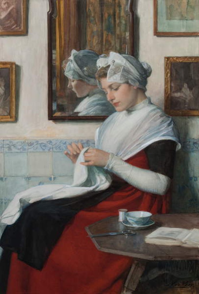 Detail of An Amsterdam Orphan Girl Sewing, c.1890 by Nicolaes van der Waay