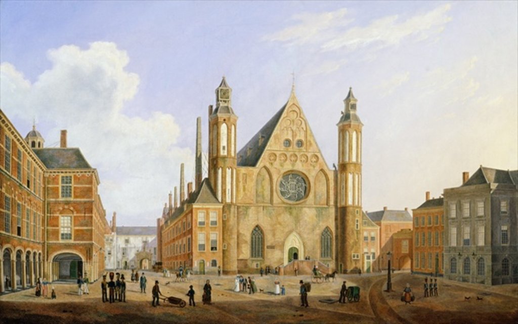 Detail of The Binnenhof in the Hague with a View of the Ridderzaal with Soldiers and other Figures in the Courtyard by Augustus Wynantz