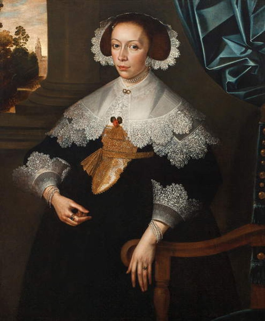 Detail of Portrait of Florence-Marguerite de Renesse-Warfusée, Countess of Grimbergen, 1641 by Frans Denys