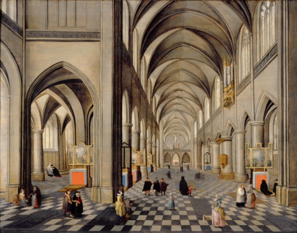 Detail of The interior of a Gothic church by Hendrik the Younger Steenwyck