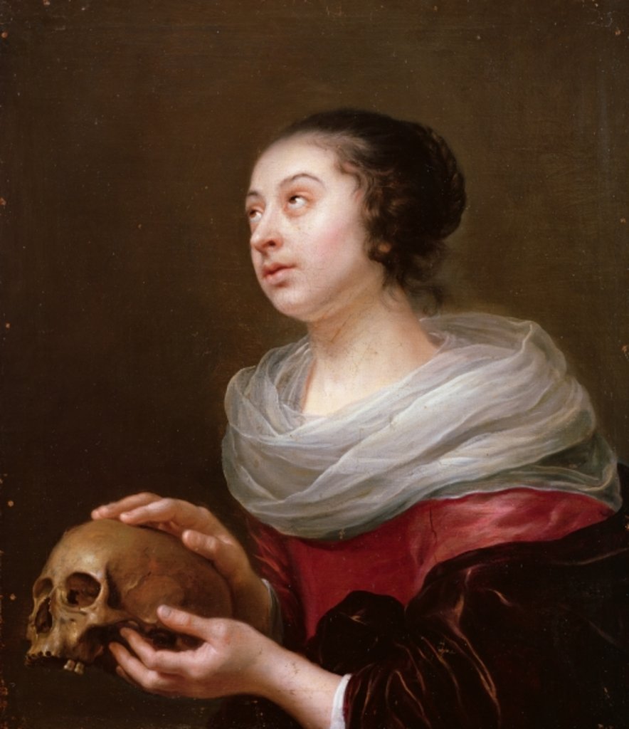 Detail of A young woman holding a skull, 1640s by Jan Olis