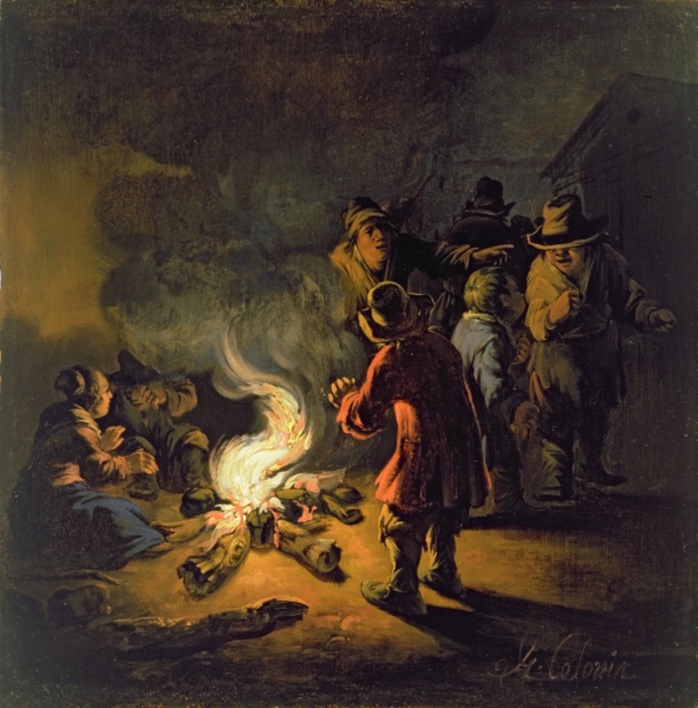 Detail of Peasants around a bonfire by Adam Colonia