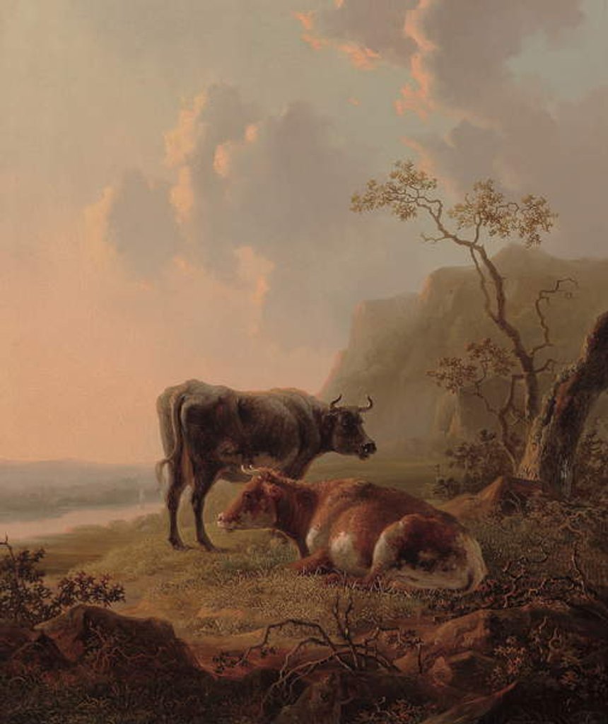 Detail of Cattle in an Italianate landscape by Jacob van Strij