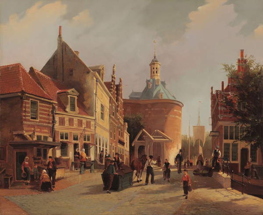 Detail of A View of the Zuiderspui with the Drommedaris in the City of Enkhuizen by Oene Romkes de Jongh
