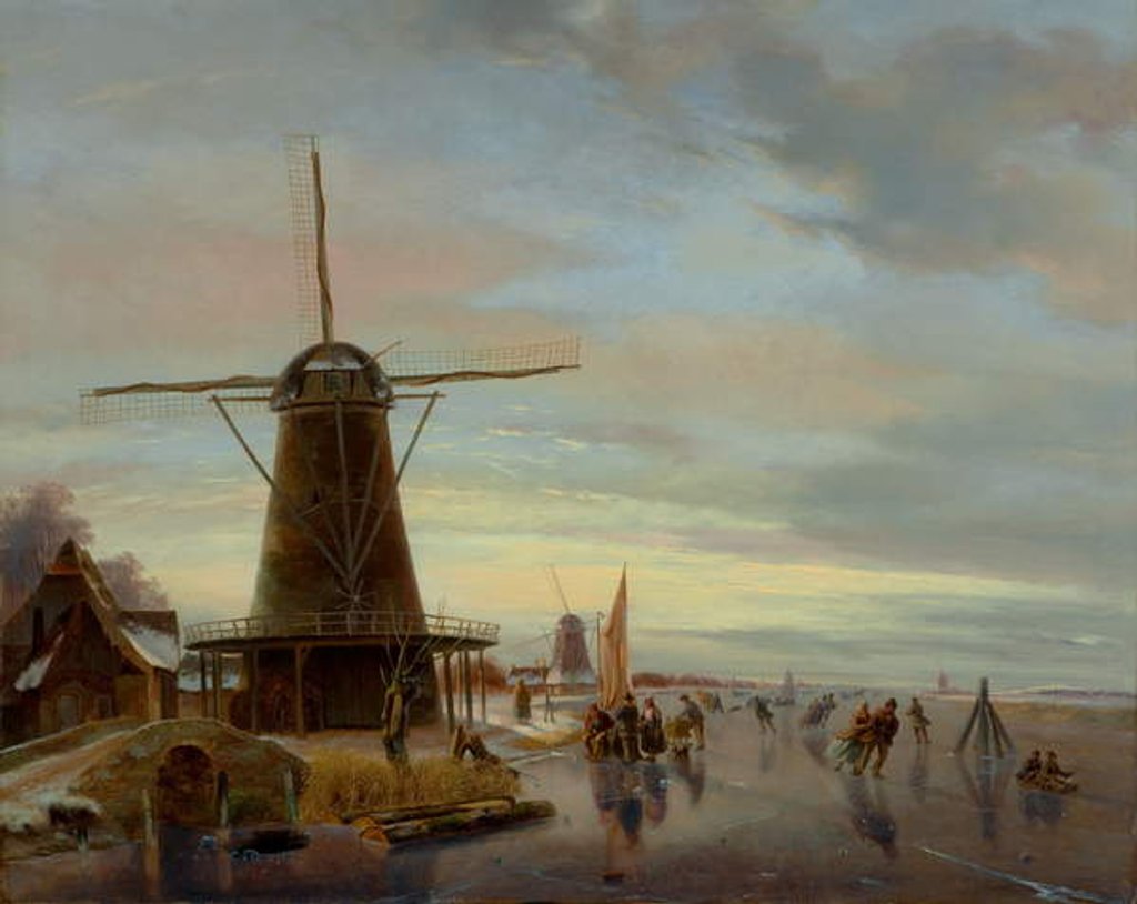 Detail of Skaters on a Frozen Waterway by Nicholas Jan Roosenboom