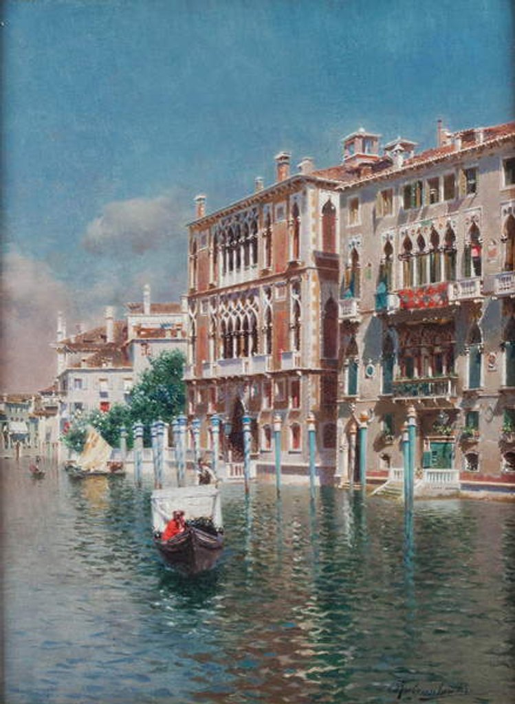 Detail of A Gondola in Front of the Palazzo Cavalli-Franchetti and Palazzi Barboro, Venice by Rubens Santoro