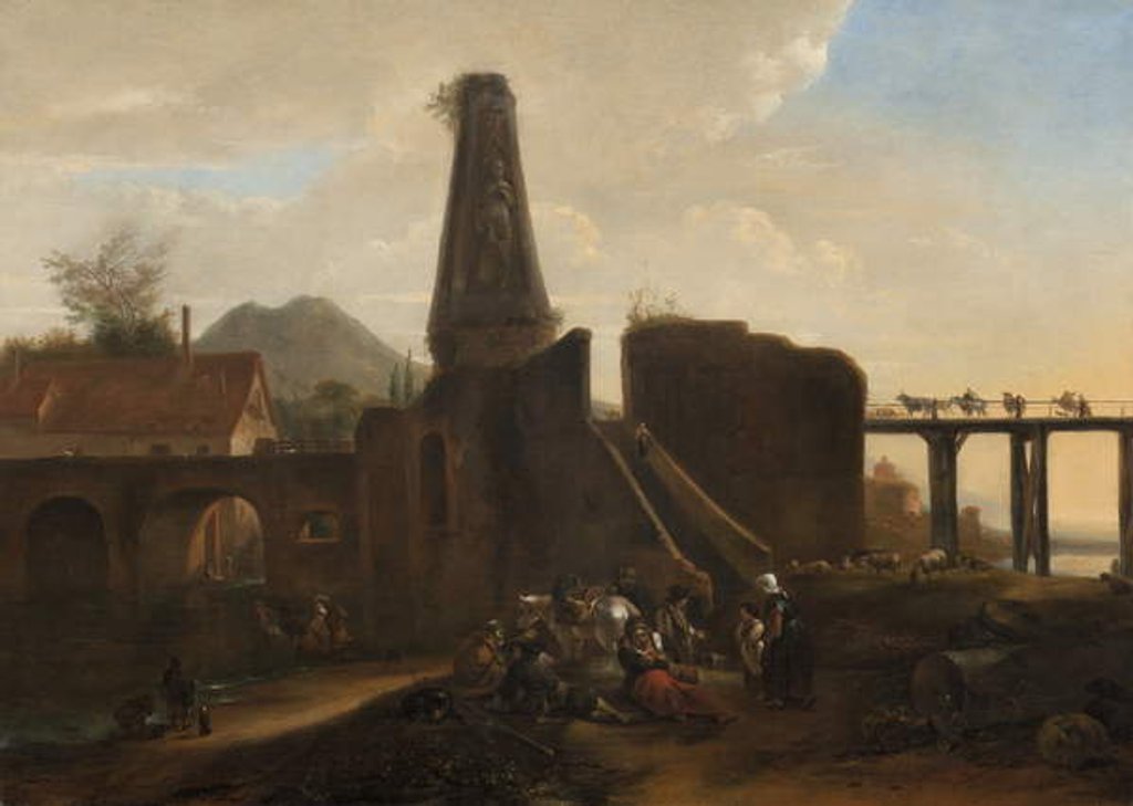 Detail of Travelers at Rest alongside Classical Ruins, 1663 by Hendrick Verschuring