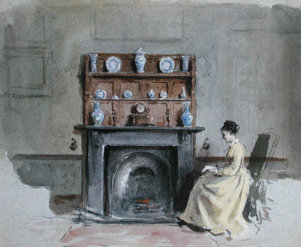 Detail of Lady Seated by Fireplace by George Goodwin Kilburne