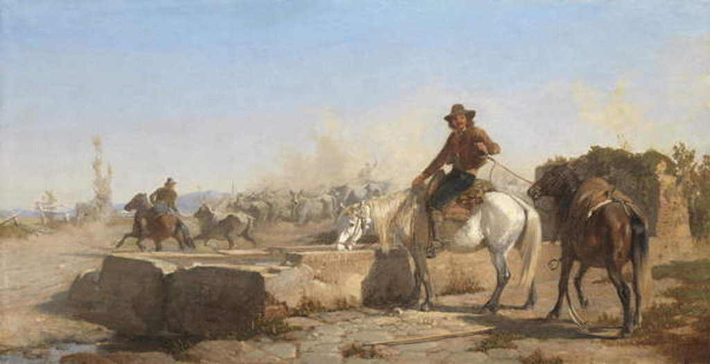 Detail of A Buttero Watering his Horse in the Roman Campagna, 1853 by George Heming Mason
