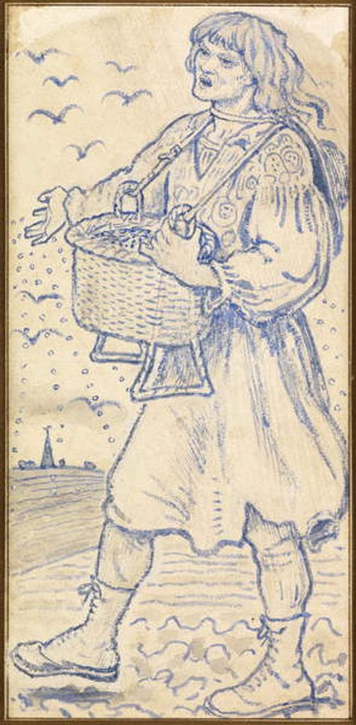 Detail of November, the Sower: Study for a Tile at Queens College Hall, Cambridge, 1864 by Ford Madox Brown