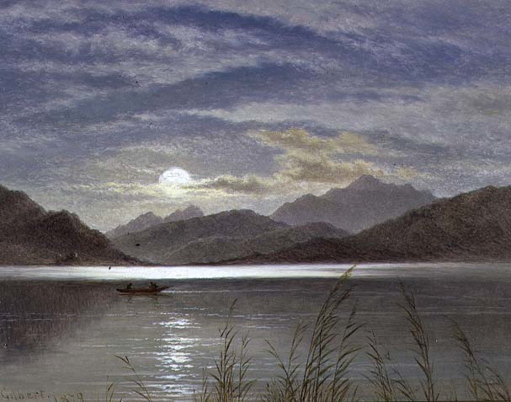 Detail of Lake Scene by Moonlight, 1879 by Arthur Gilbert