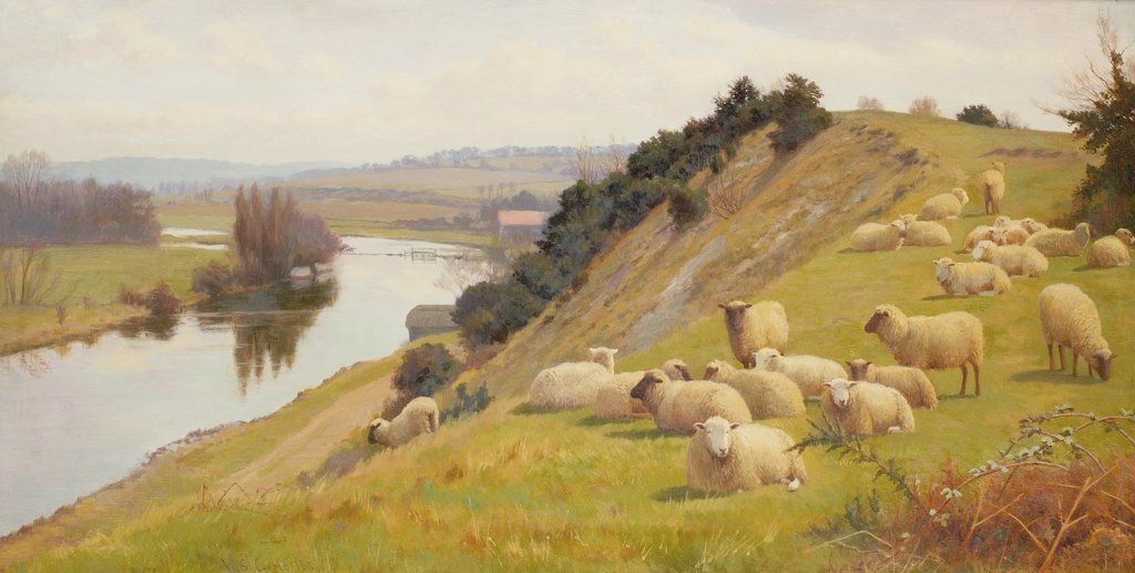 Detail of A Riverside Pasture with Sheep by William Sidney Cooper