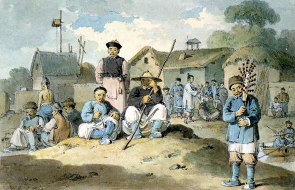 Detail of A group of Chinese on the bank of a river, watching the Earl Macartney's Embassy pass, 1793 by William Alexander