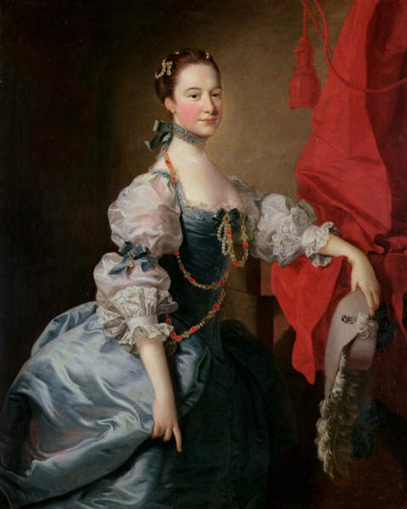 Detail of Portrait of a Lady in a Blue Gown by Thomas Hudson