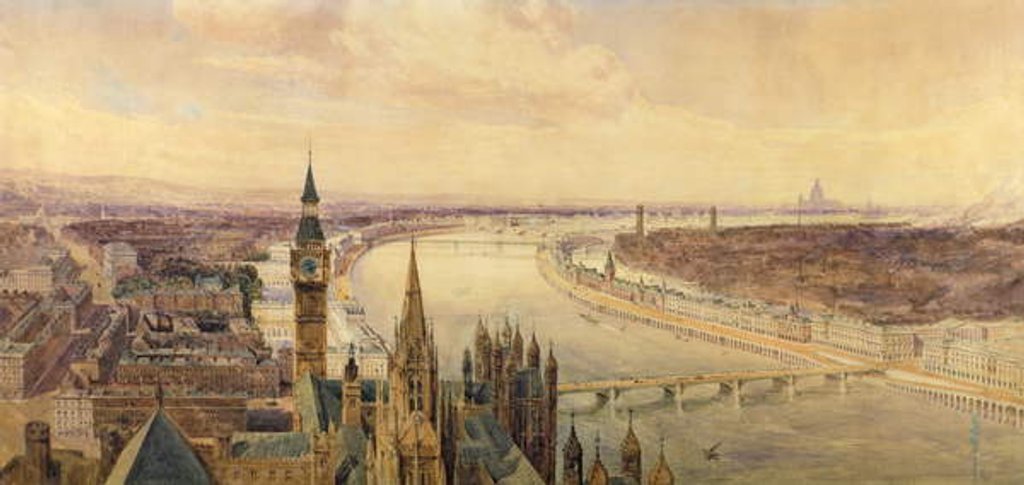 Detail of Architectural panorama of a proposed scheme for the South Bank of the Thames, c.1861 by Henry Newton
