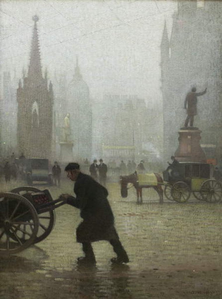 Detail of Albert Square, Manchester, 1910 by Adolphe Valette