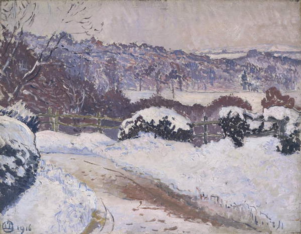 Detail of The Dorking Road, Coldharbour, in snow, 1916 by Lucien Pissarro