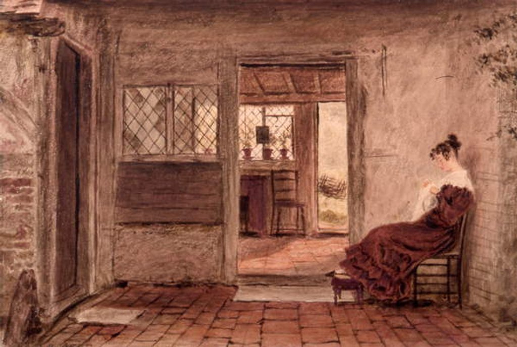 Detail of Cottage interior with girl sewing, c.1828 by William Henry Hunt